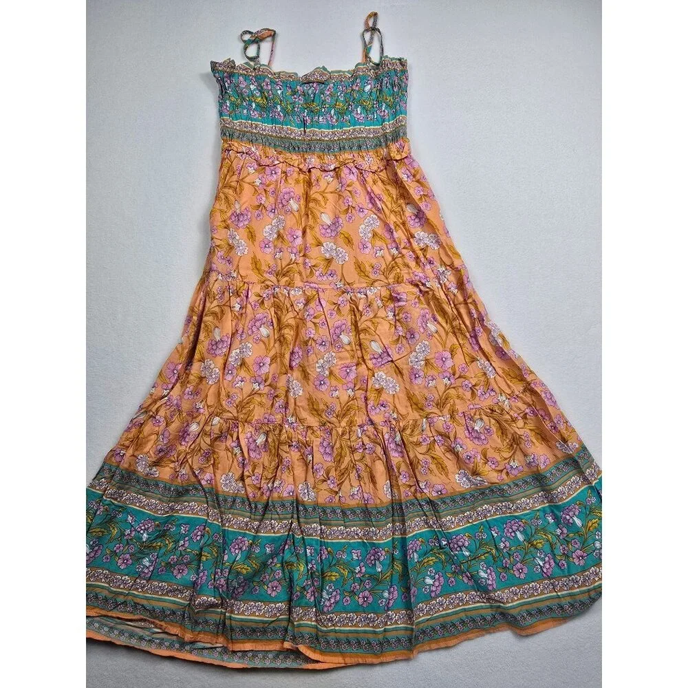 VICI Floral Boho Maxi Dress Medium Peach Teal Sleeveless Adjustable Straps - Picture 4 of 5